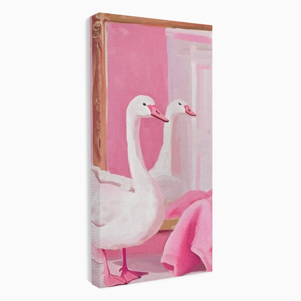 Tablou canvas cu tablou canvas cu lebada in oglinda, fara rama, pe sasiu de lemn